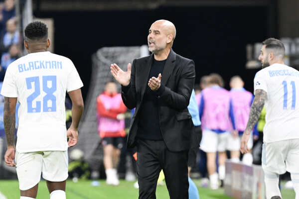 Tréner Pep Guardiola (Manchester) v zápase 2. kola ligovej fázy Ligy majstrov ŠK Slovan Bratislava - Manchester City.